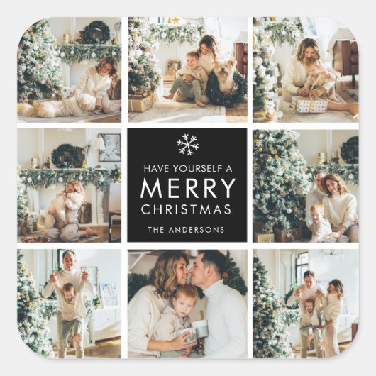 Modern Collage “Merry Christmas” Multi Photo Quadratischer Aufkleber (Vorderseite)