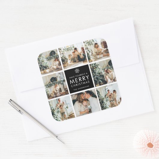 Modern Collage “Merry Christmas” Multi Photo Quadratischer Aufkleber (Umschlag)