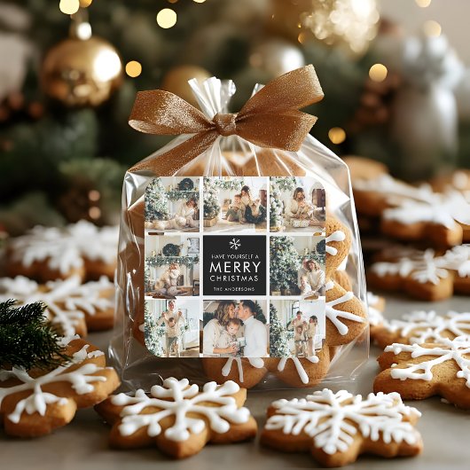 Modern Collage “Merry Christmas” Multi Photo Quadratischer Aufkleber