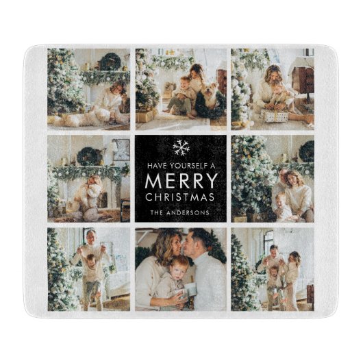Modern Collage “Merry Christmas” Multi Photo Schneidebrett (Vorderseite)