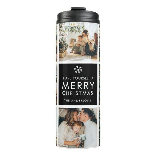 Modern Collage “Merry Christmas” Multi Photo Thermosbecher (Vorderseite)