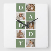 Modern Collage Photo & Happy Fathers Day Gift Quadratische Wanduhr (Vorderseite)