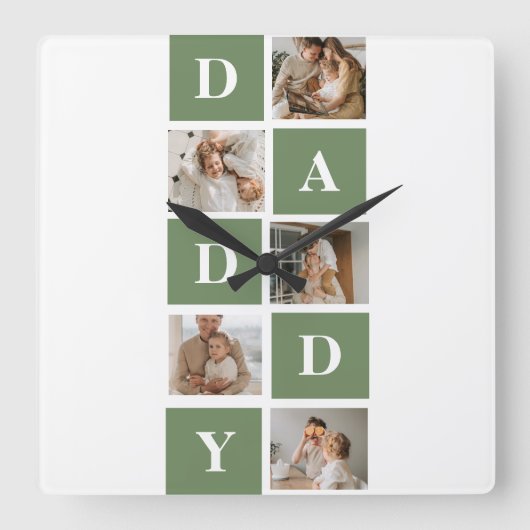 Modern Collage Photo & Happy Fathers Day Gift Quadratische Wanduhr (Vorderseite)
