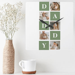 Modern Collage Photo & Happy Fathers Day Gift Quadratische Wanduhr