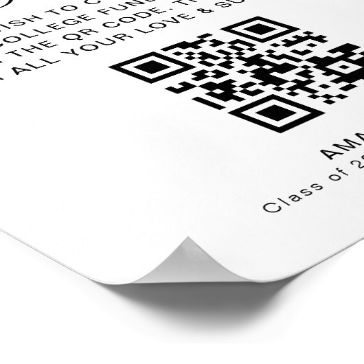 Modern College Fund Donation QR Code Sign Poster (Ecke)