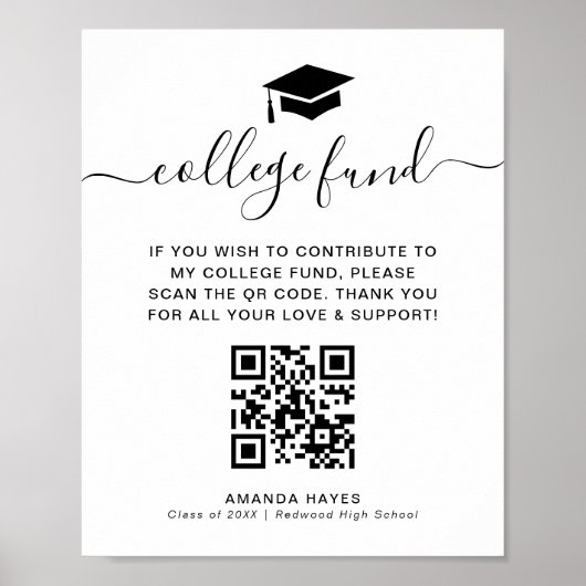 Modern College Fund Donation QR Code Sign Poster (Vorne)
