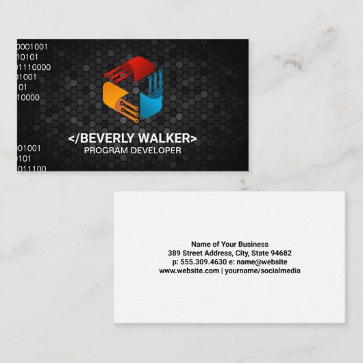 Modern Color Tech-Logo | Binärkode Visitenkarte (Vorne/Hinten)