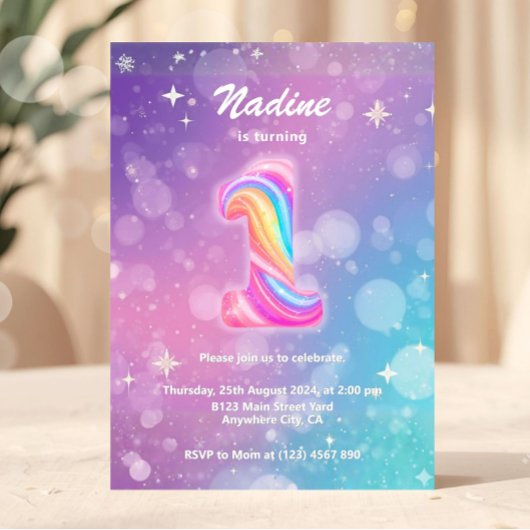 Modern Colorful 1st Birthday Rainbow Foil Einladung