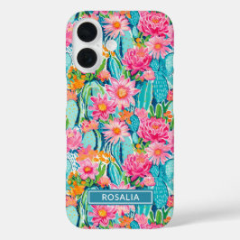 Modern Colorful Blooming Cacti Personalized iPhone 16 Hülle
