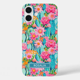 Modern Colorful Blooming Cacti Personalized iPhone 16 Plus Hülle