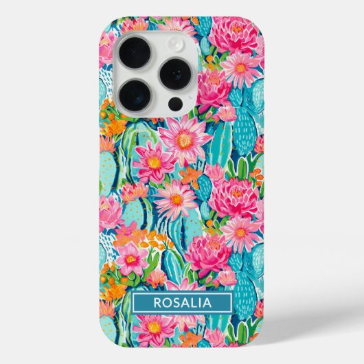 Modern Colorful Blooming Cacti Personalized Case-Mate iPhone Hülle (Rückseite)