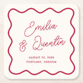 Modern Colorful Bold Wavy Frame Retro Wedding Rechteckiger Pappuntersetzer (Vorderseite)