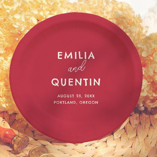 Modern Colorful Cherry Red Retro Wedding Pappteller