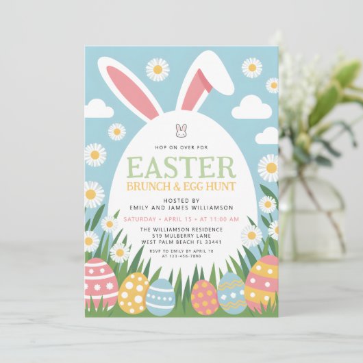 Modern Colorful Easter Brunch & Egg Hunt Einladung (Stehend Vorderseite)