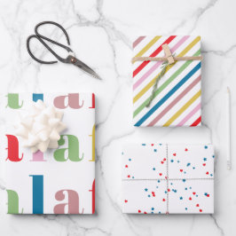 Modern Colorful Fa La La Stripes Cute Holiday Geschenkpapier Set