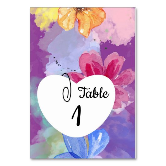 Modern Colorful Floral Table Card Wedding Tischnummer (Vorderseite)