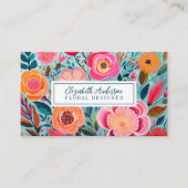 Modern Colorful Flowers Pink Teal Visitenkarte (Vorderseite)