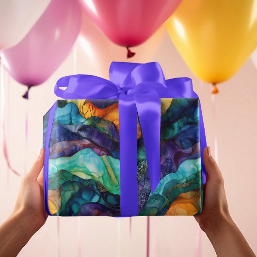 Modern Colorful Fluid Art Malerei Alkohol Tinte Geschenkpapier