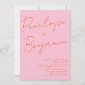 Modern Colorful Handwriting Pink Orange Wedding  Einladung (Vorderseite)