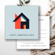 Modern Colorful House Blue Orange Gift Certificate