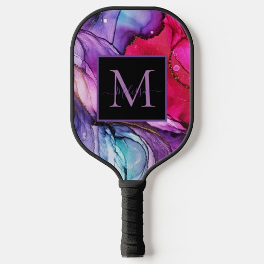 Modern Colorful Marbled Monogram Name Pickleball Schläger (Vorderseite)