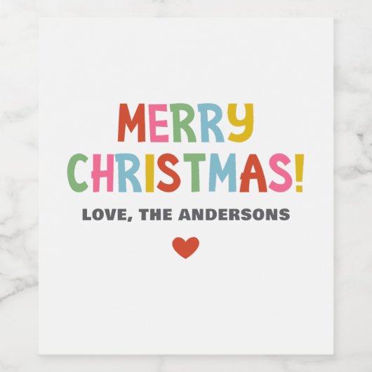 Modern Colorful Merry Christmas Weinetikett (Einzelnes Label)
