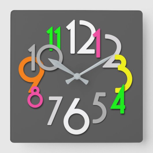 Modern Colorful Neon Wallclock Quadratische Wanduhr (Vorderseite)