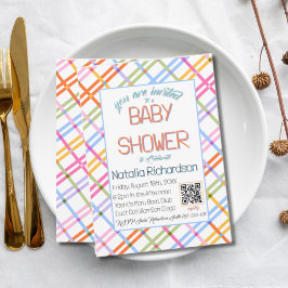 Modern Colorful Plaid Baby Shower Theme Einladung