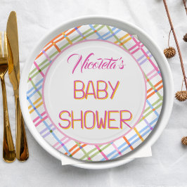 Modern Colorful Plaid Baby Shower Theme Pappteller