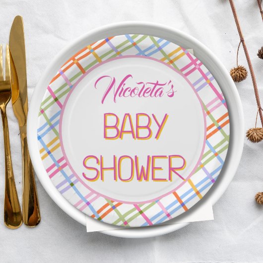Modern Colorful Plaid Baby Shower Theme Pappteller