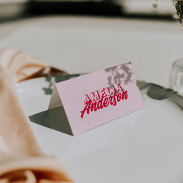 Modern Colorful Red Pink Retro Wedding Place Cards Tischnummer