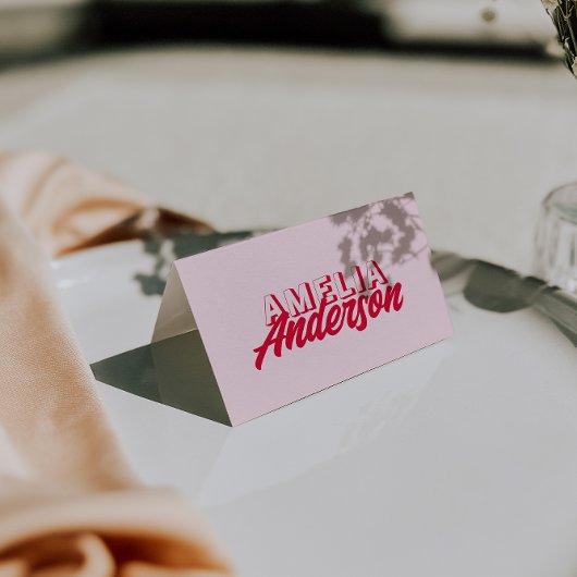 Modern Colorful Red Pink Retro Wedding Place Cards Tischnummer