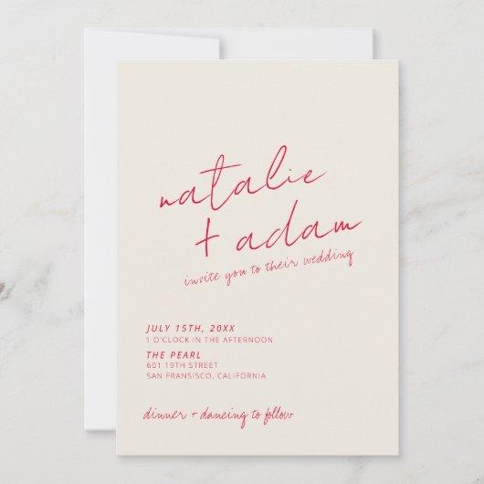 Modern Colorful Retro Fun Whimsical Script Wedding Einladung (Vorderseite)