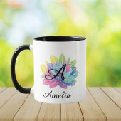 Modern colorful Y2K botanical monogram  Tasse