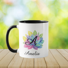 Modern colorful Y2K botanical monogram  Tasse