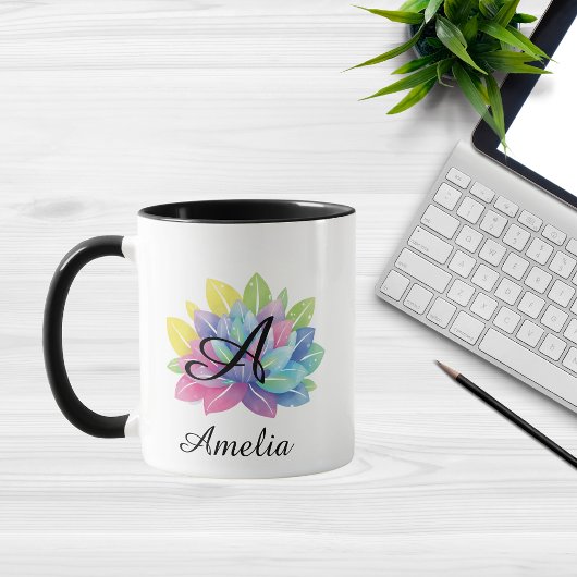 Modern colorful Y2K botanical monogram  Tasse