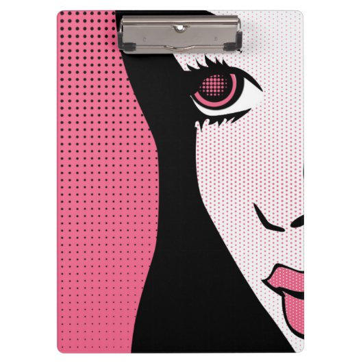 Modern Comic Book Pop Art of Woman's Face Klemmbrett (Vorderseite)