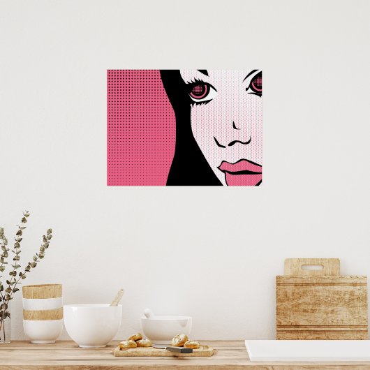 Modern Comic Book Pop Art of Woman's Face Poster (Küche)