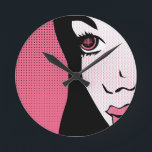 Modern Comic Book Pop Art of Woman's Face Runde Wanduhr<br><div class="desc">Modern Comic Book Pop Art of Woman's Face</div>