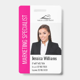 Modern Company Employee Photo Logo Name Pink ID Ausweis