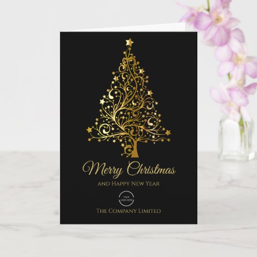 Modern Company Logo Black & Gold Weihnachten Karte (Orchidee)