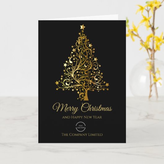 Modern Company Logo Black & Gold Weihnachten Karte (Gelbe Blume)