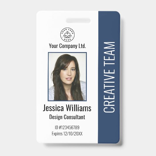 Modern Company Logo Foto Blue Employee ID Ausweis (Front)