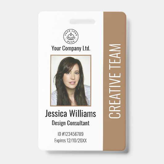 Modern Company Logo Foto Brown Employee ID Abzeich Ausweis (Front)