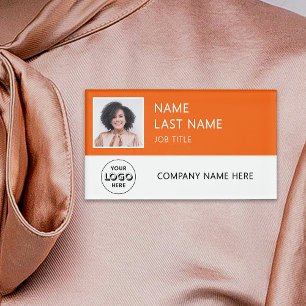 Modern Company Logo Orange Employee Foto Namenschild