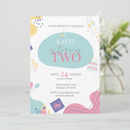 Modern Confetti 2. Geburtstag Einladung (Stehend Vorderseite)