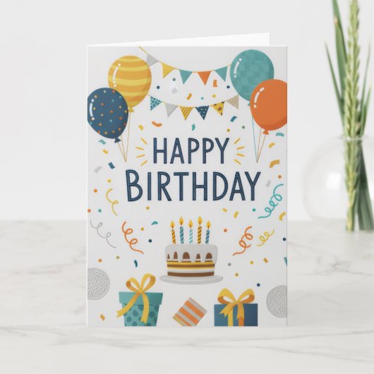 Modern Confetti & Balloons Happy Birthday Card Karte (Vorderseite)