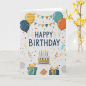 Modern Confetti & Balloons Happy Birthday Card Karte (Gelbe Blume)