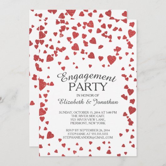 Modern Confetti Herzbezug Party Einladung (Vorne/Hinten)