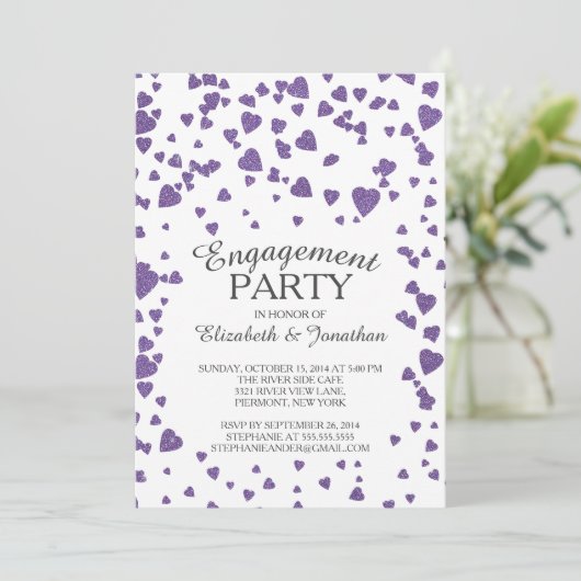 Modern Confetti Herzbezug Party Einladung (Stehend Vorderseite)